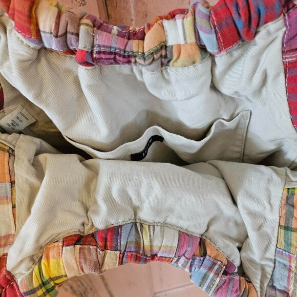 J.Crew Madras Plaid Cabana Patchwork Handbag• Bamboo Handle • Preppy Summer Tote - Picture 9 of 9